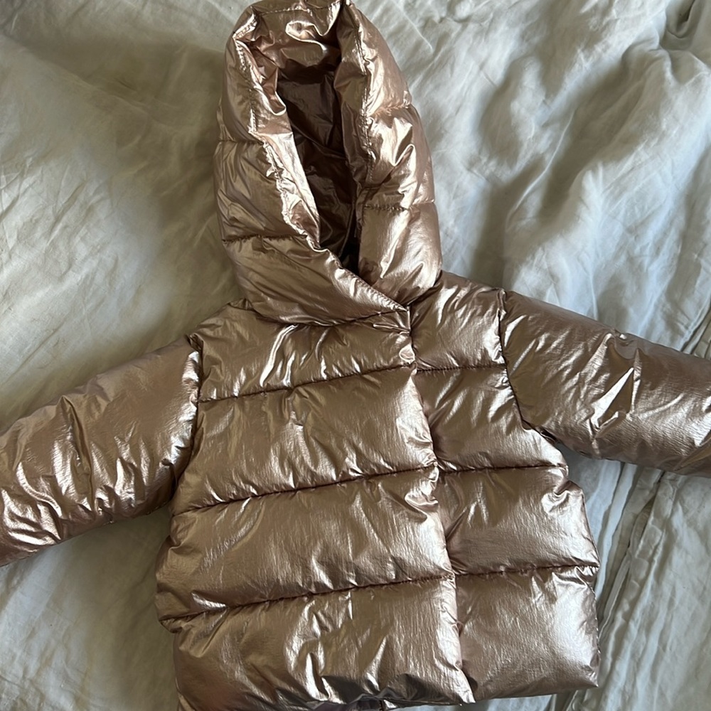 Zara Metallic Pink Puffer Jacket 12-18 Months
